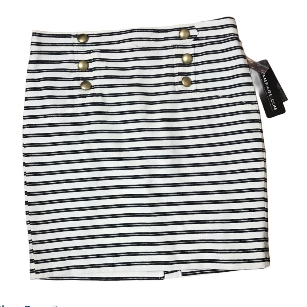 Rampage Stripes Gold Buttons Cotton Pencil Skirt